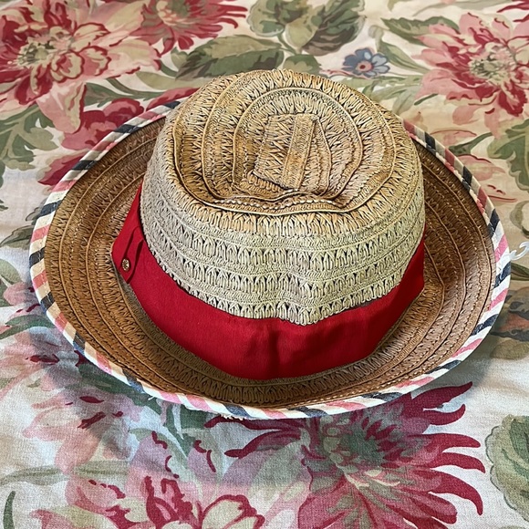 BCBG Generation sz OSFA Straw Hat 
Woven Fabric RED Ribbon Patriotic Trim $88NEW - Picture 2 of 15